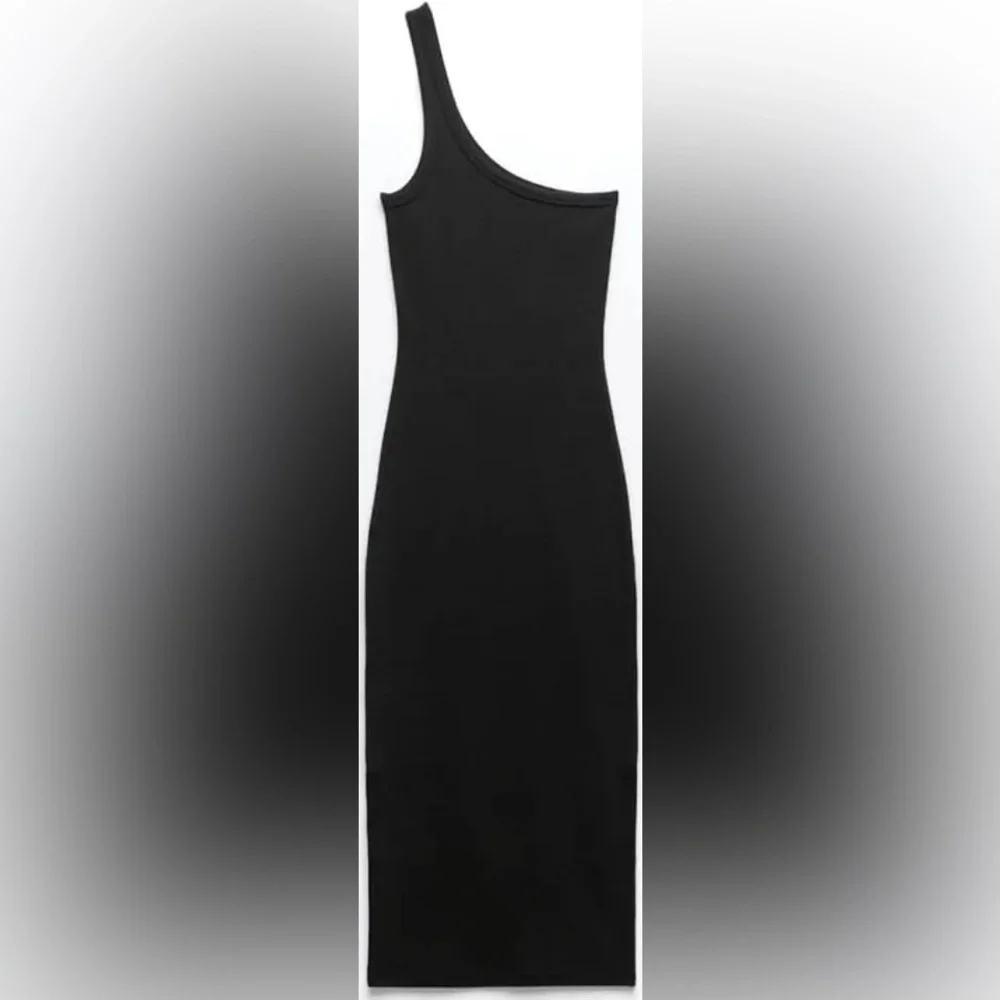 ZARA Ribbed One Shoulder Midi Dress in Black - Picture 2 of 5